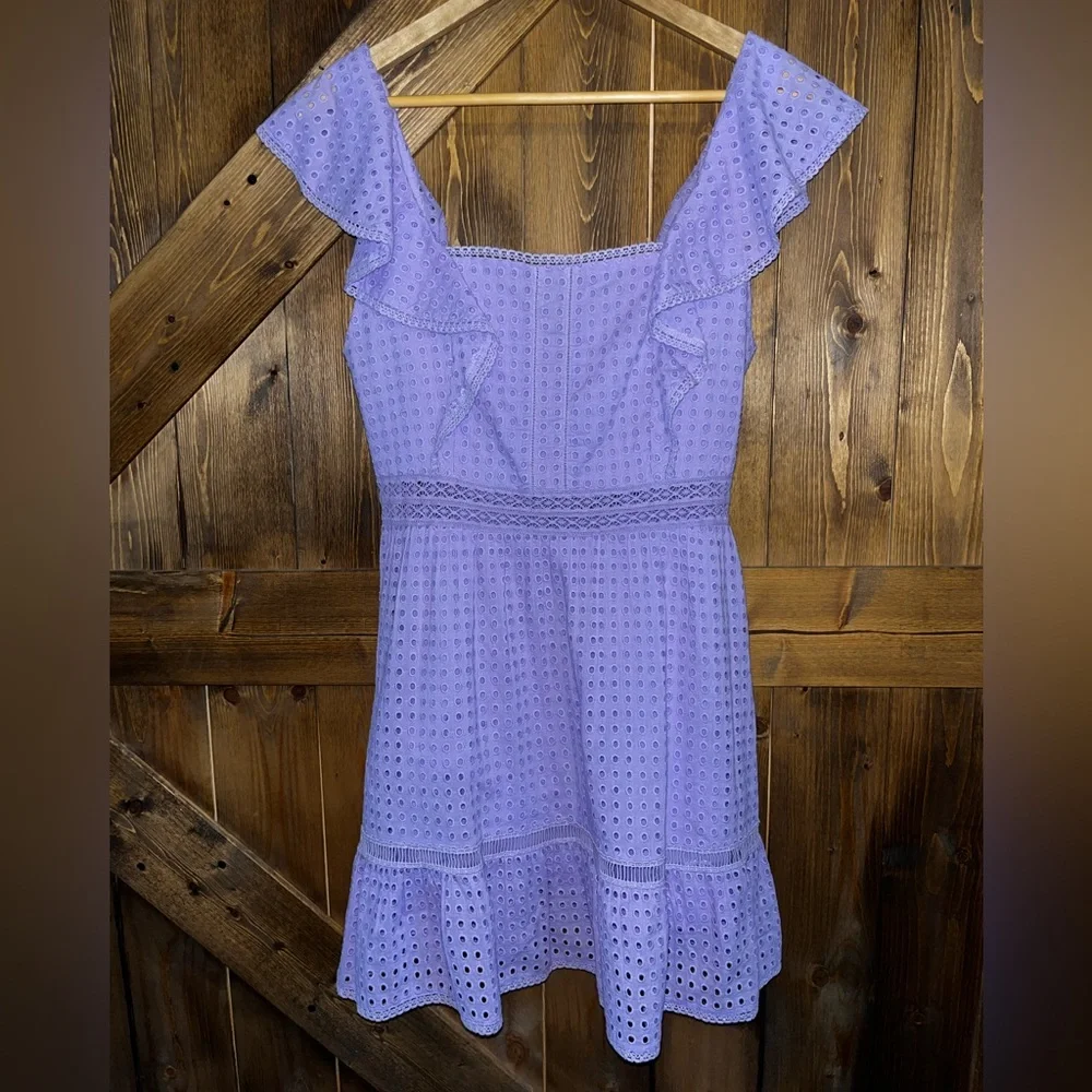 NWOT Alice + Olivia Remada Lavender Lace Eyelet Ruffle Mini Dress - Size 4